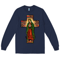 Navy our lady of Guadalupe cross Long Sleeve Tee - JahusDesignShop