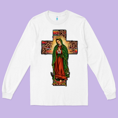 Our Lady Of Guadalupe Cross Long Sleeve Tee Designed By Jahusdesignshop