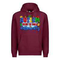 Burgundy autism seeing the world differently Premium Hoodie - Artiststas