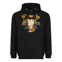 Black aztec western bull skull Heavyweight Hoodie - NancyCooperArtShop