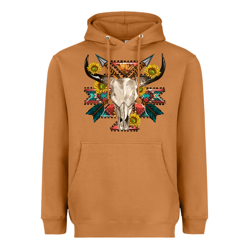 Aztec Western Bull Skull Heavyweight Hoodie by NancyCooperArtShop | Teevron