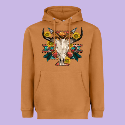 Aztec Western Bull Skull Heavyweight Hoodie Designed By Nancycooperartshop