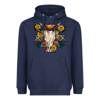 Navy aztec western bull skull Heavyweight Hoodie - NancyCooperArtShop
