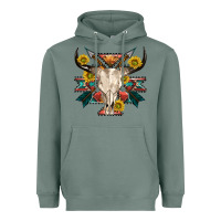 Sage aztec western bull skull Heavyweight Hoodie - NancyCooperArtShop