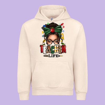 Teacher Life Afro Messy Bun Urban Hoodie Designed By Texasbilliewilder