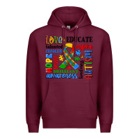 Burgundy autism awareness typography Premium Hoodie - Artiststas