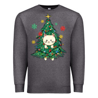 Charcoal Heather christmas tree cat Premium Sweatshirt - MaliasSmallBusiness