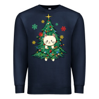Navy christmas tree cat Premium Sweatshirt - MaliasSmallBusiness