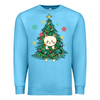 Ocean Blue christmas tree cat Premium Sweatshirt - MaliasSmallBusiness