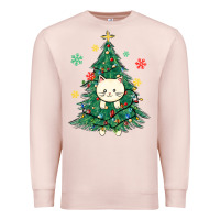 Pale Pink christmas tree cat Premium Sweatshirt - MaliasSmallBusiness
