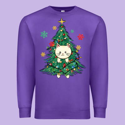 Christmas Tree Cat Premium Sweatshirt Designed By Maliassmallbusiness