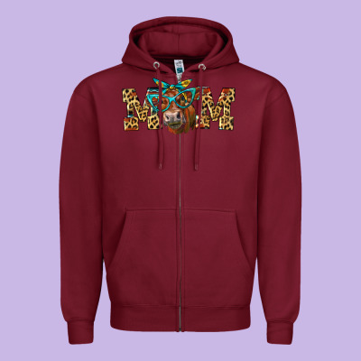 Western Mom Red Angus Cow Zipper Hoodie Designed By Lillyallendesigns
