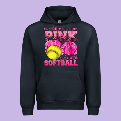 In October We Wear Pink And Watch Softball Urban Hoodie Designed By Texasbilliewilder