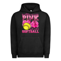 Pigment Black In October We Wear Pink and Watch Softball Urban Hoodie - texasbilliewilder