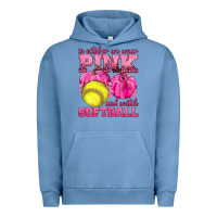 Pigment Pebble Blue In October We Wear Pink and Watch Softball Urban Hoodie - texasbilliewilder