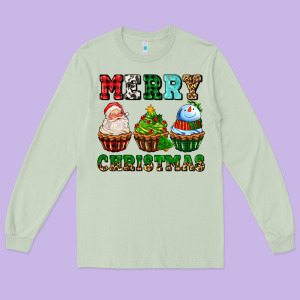 Merry Christmas With Cupcakes Long Sleeve Tee Designed By Adodesignshop