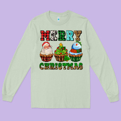 Merry Christmas With Cupcakes Long Sleeve Tee Designed By Adodesignshop