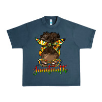 Midnight Navy juneteenth black woman messy bun Urban Heavy Tee - HRA Design Shop