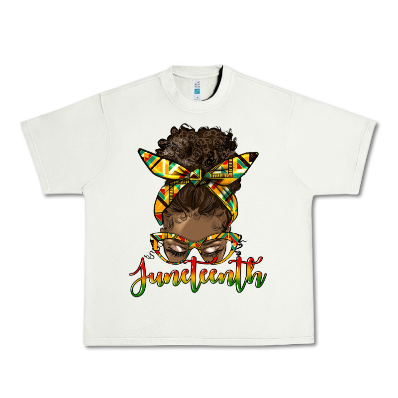 Juneteenth Black Woman Messy Bun Urban Heavy Tee by HRA Design Shop | Teevron