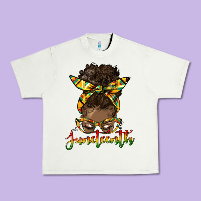 Juneteenth Black Woman Messy Bun Urban Heavy Tee Designed By Hra Design Shop