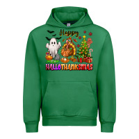 Emerald Happy Hallothanksmas with ghost turkey and tree Urban Hoodie - texasbilliewilder