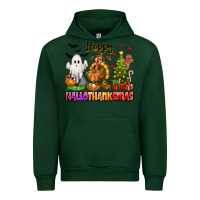 Forest Green Happy Hallothanksmas with ghost turkey and tree Urban Hoodie - texasbilliewilder