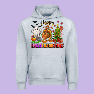 Happy Hallothanksmas With Ghost Turkey And Tree Urban Hoodie Designed By Texasbilliewilder