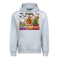 Heather Grey Happy Hallothanksmas with ghost turkey and tree Urban Hoodie - texasbilliewilder