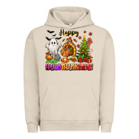 Pigment French Oak Happy Hallothanksmas with ghost turkey and tree Urban Hoodie - texasbilliewilder