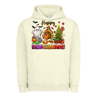 Pigment Pistachio Happy Hallothanksmas with ghost turkey and tree Urban Hoodie - texasbilliewilder