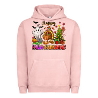 Pigment Salmon Happy Hallothanksmas with ghost turkey and tree Urban Hoodie - texasbilliewilder