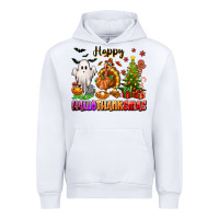 White Happy Hallothanksmas with ghost turkey and tree Urban Hoodie - texasbilliewilder