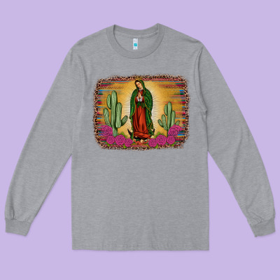 Western Our Lady Of Guadalupe Long Sleeve Tee Designed By Jahusdesignshop