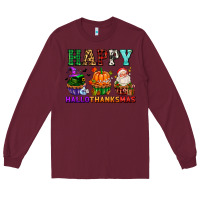 Burgundy happy hallothanksmas with cupcakes Long Sleeve Tee - AdoDesignShop