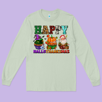 Happy Hallothanksmas With Cupcakes Long Sleeve Tee Designed By Adodesignshop