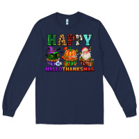 Navy happy hallothanksmas with cupcakes Long Sleeve Tee - AdoDesignShop