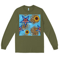 Army Green american star and sunflower seamless  pattern Long Sleeve Tee - BundleAndBundleShop