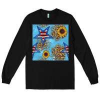 Black american star and sunflower seamless  pattern Long Sleeve Tee - BundleAndBundleShop