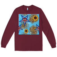 Burgundy american star and sunflower seamless  pattern Long Sleeve Tee - BundleAndBundleShop