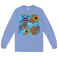 Colony Blue american star and sunflower seamless  pattern Long Sleeve Tee - BundleAndBundleShop