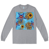 Heather Grey american star and sunflower seamless  pattern Long Sleeve Tee - BundleAndBundleShop