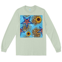 Matcha american star and sunflower seamless  pattern Long Sleeve Tee - BundleAndBundleShop