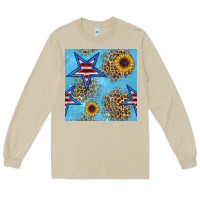 Mushroom american star and sunflower seamless  pattern Long Sleeve Tee - BundleAndBundleShop