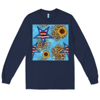 Navy american star and sunflower seamless  pattern Long Sleeve Tee - BundleAndBundleShop