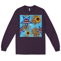 Plum american star and sunflower seamless  pattern Long Sleeve Tee - BundleAndBundleShop
