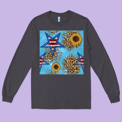 American Star And Sunflower Seamless  Pattern Long Sleeve Tee Designed By Bundleandbundleshop