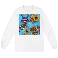 White american star and sunflower seamless  pattern Long Sleeve Tee - BundleAndBundleShop
