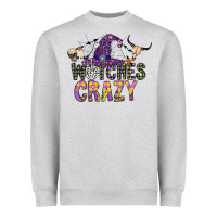 Heather Grey Witches Be Crazy Heavyweight Sweatshirt - CowhideDigitalArt