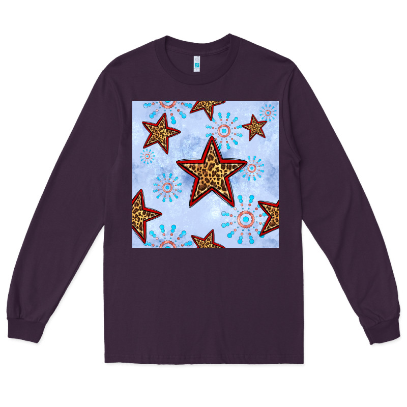 4th Of July Leopard Star Seamless Pattern Long Sleeve Tee by BundleAndBundleShop | Teevron