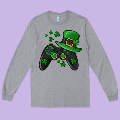 St Patricks Day Gamer Long Sleeve Tee Designed By Jasminsmagicworld
